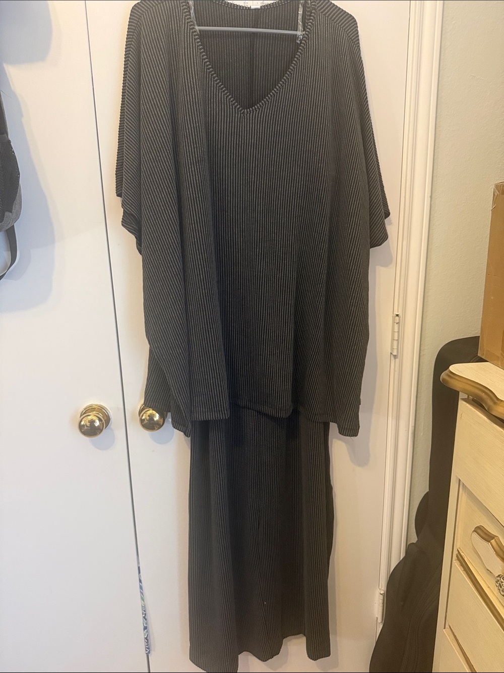 Women’s Black Pinstripe V-Neck Maxi Dress